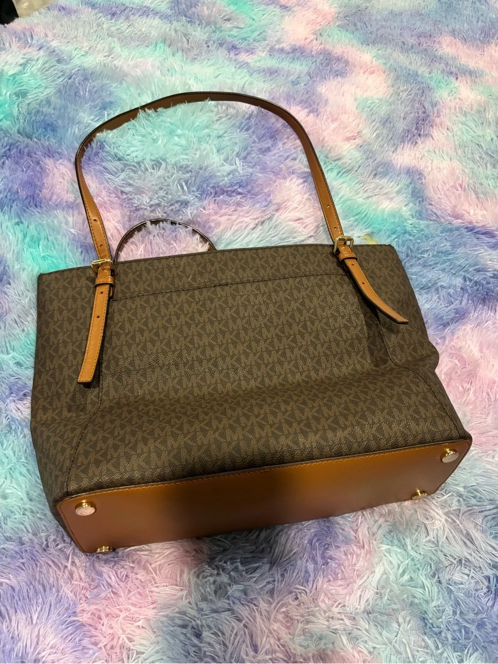 Michael Kors Dark Brown Signature Tote with Gold MK Charm